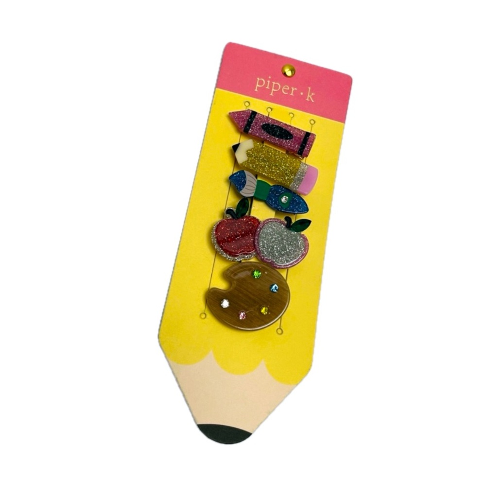 NWT ✏️🍎 Back to School Piper K Hair Clips set of 5 - Picture 9 of 11